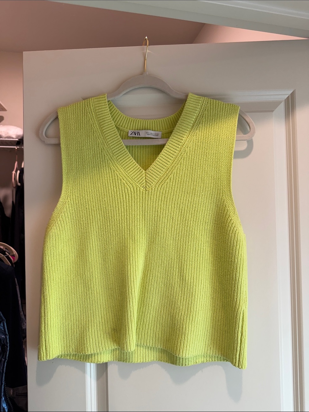 ZARA Bright Lime V-Neck Knit Sweater Vest